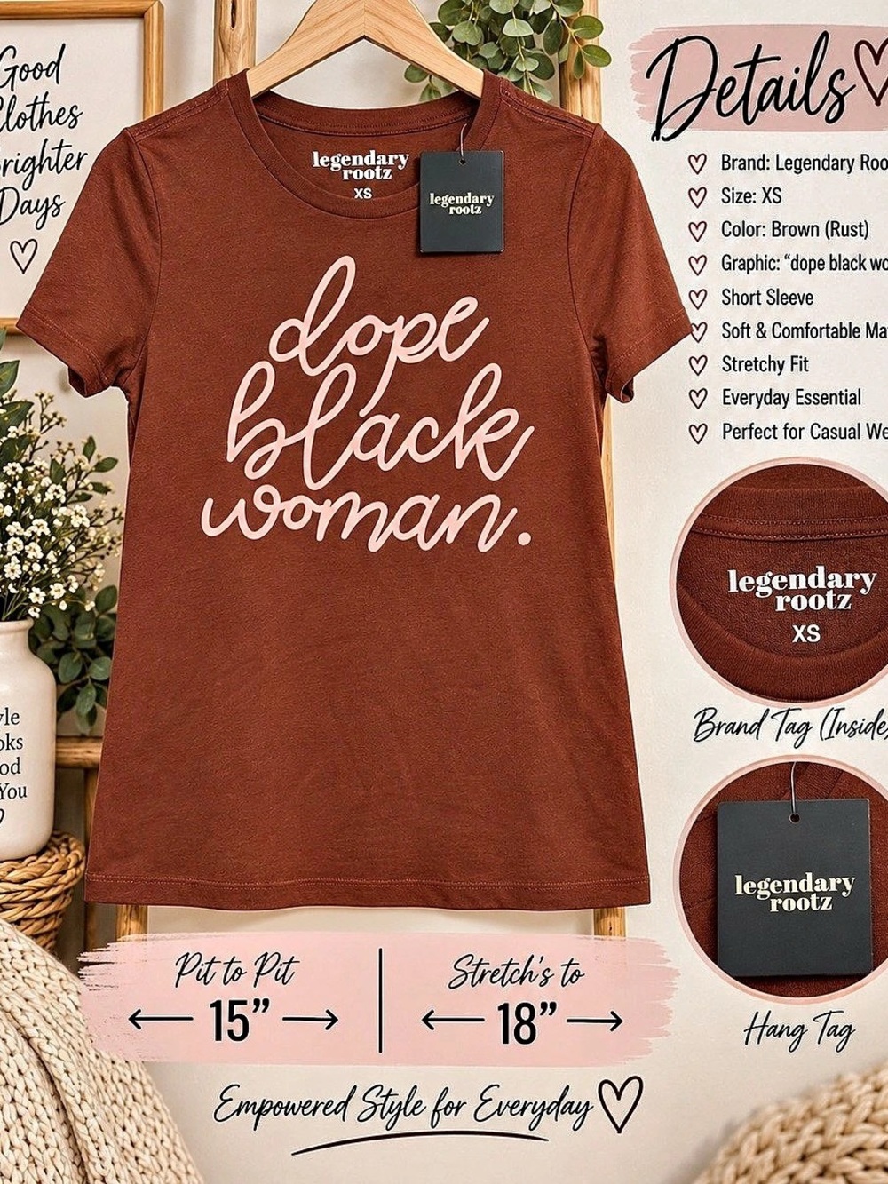 Legendary Rootz Dope Black Woman | Tee Brown & Pink XS